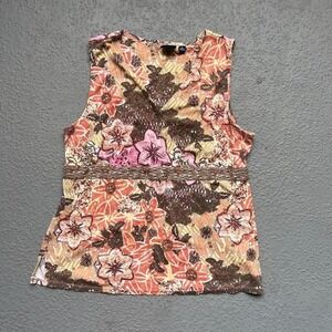 Sonoma Life Style Beaded Floral Tank Top XL Sleeveless V Neck‎ Casual Sequin